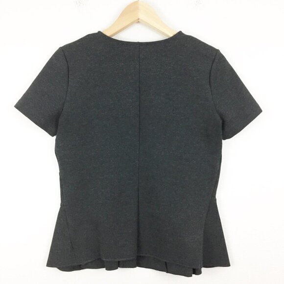J. Crew Top Womens XS Gray Peplum Structured Flutter Hem Short Sleeve Classic - Picture 4 of 8